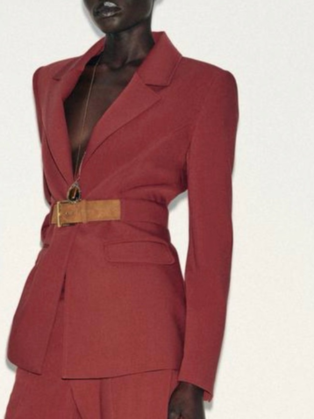 Zara Blazer Jacket Gold Buckle Wide Belt Lapels Long Sleeves Pink Masala XS